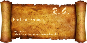 Radler Ormos névjegykártya